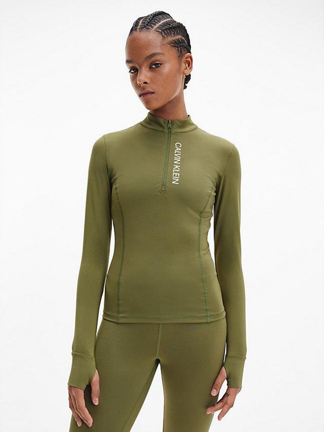 Calvin Klein USA Slim Long Sleeve Gym Womens Top Olive 4057891-AX